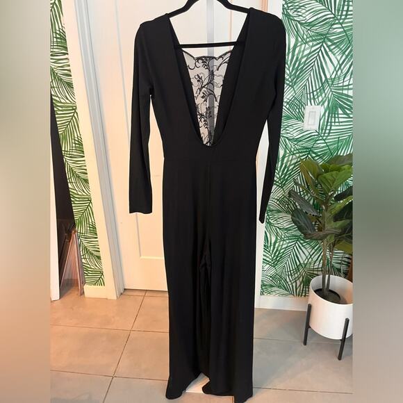 Nightcap Black Lace Insert Long Sleeve Wide Leg Jumpsuit Medium Romantic Goth - Picture 6 of 9